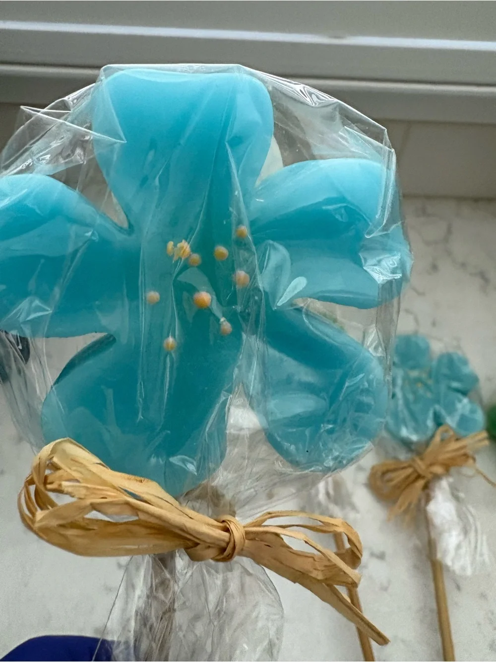 Tag Blue and Green Flower Lollipop Pick Candles - Home Party Supplies